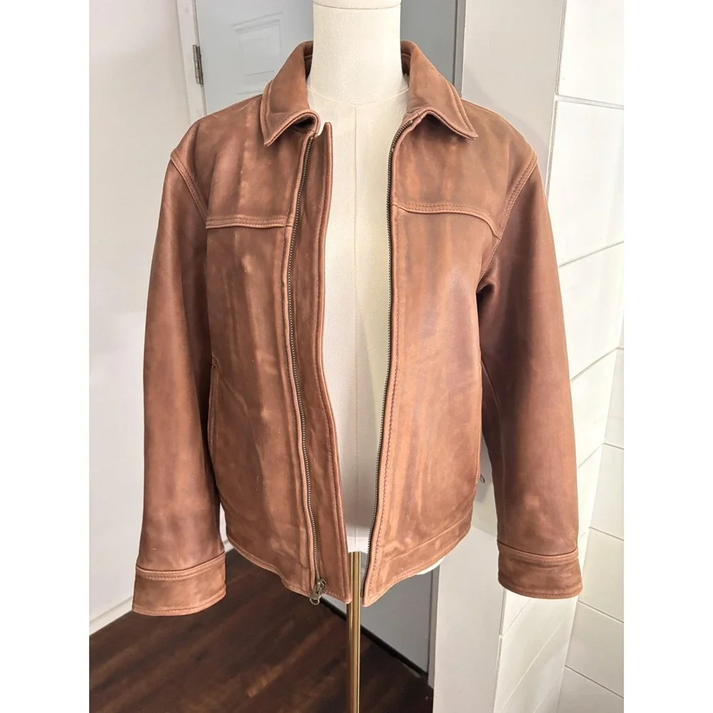 Gap Jacket Kids XL 12-16 Brown Leather Sherpa Lined Zip Coat Warm Winter